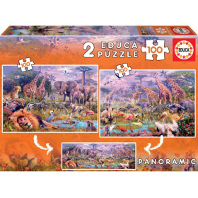 photo-Puzzle panoramique - Les animaux sauvages - Jungle - 2 modèles de 100 pièces