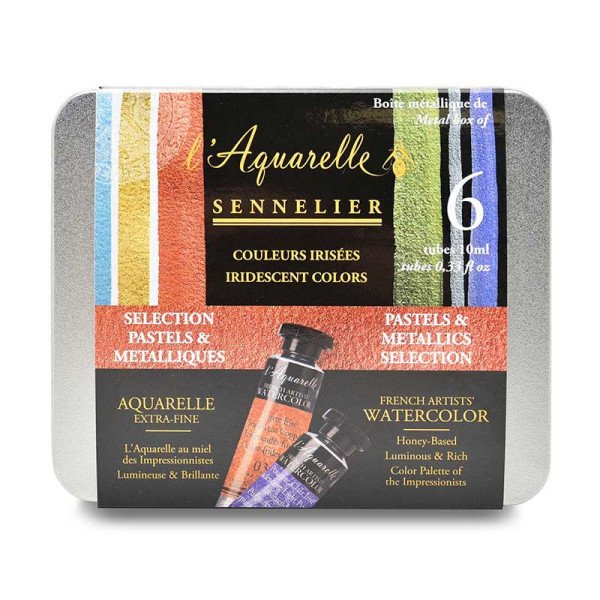 photo-Peinture aquarelle - Extra-fine - Couleurs irisées - Sennelier - L'Aquarelle - 6 tubes 10ml