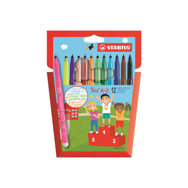 photo-Etui carton de 12 feutres de coloriage STABILO Trio A-Z - pointe fine - coloris assortis
