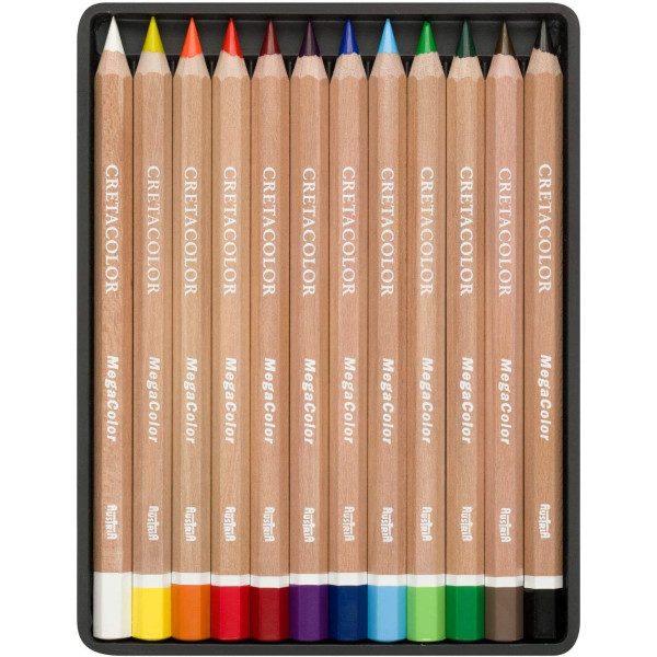 12 crayons de couleur - Beaux-arts - Boîte métal - Cretacolor - Mega Color