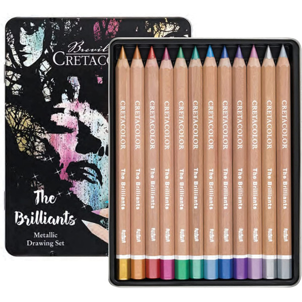 photo-12 crayons de couleur - Couleurs métalliques - Beaux-arts - Boîte métal - Cretacolor