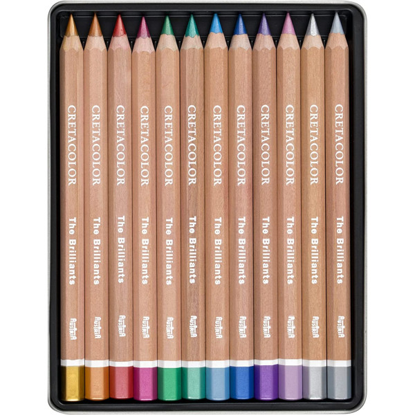 12 crayons de couleur - Couleurs métalliques - Beaux-arts - Boîte métal - Cretacolor