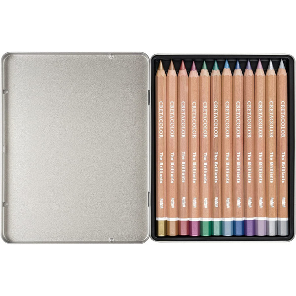 12 crayons de couleur - Couleurs métalliques - Beaux-arts - Boîte métal - Cretacolor