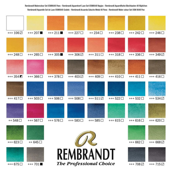 Peinture aquarelle - Extra fine - Rembrandt - Boîte de 48 godets + pinceau