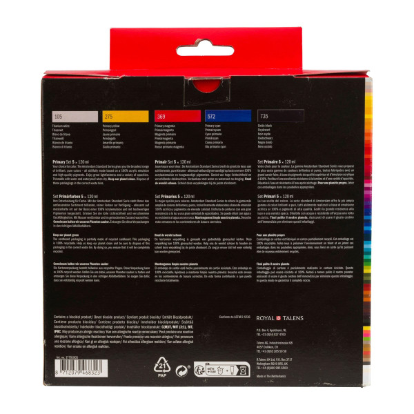 Peinture acrylique - Amsterdam - 5 tubes - Couleurs primaires - 5 x 120ml