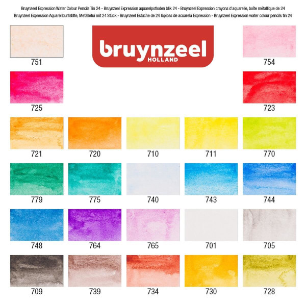 24 crayons de couleur - Aquarelle - Boîte métal - Assortiment couleur - Bruynzeel