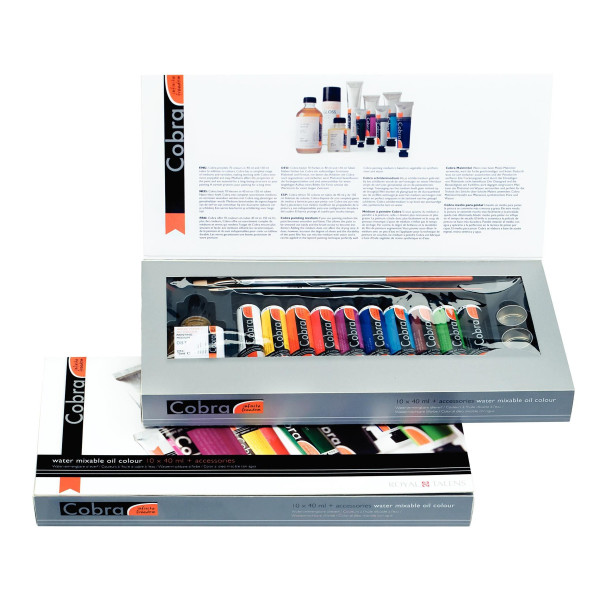 photo-10 tubes de peinture à l'huile + accessoires - Diluable à l'eau - Cobra - 10x40ml