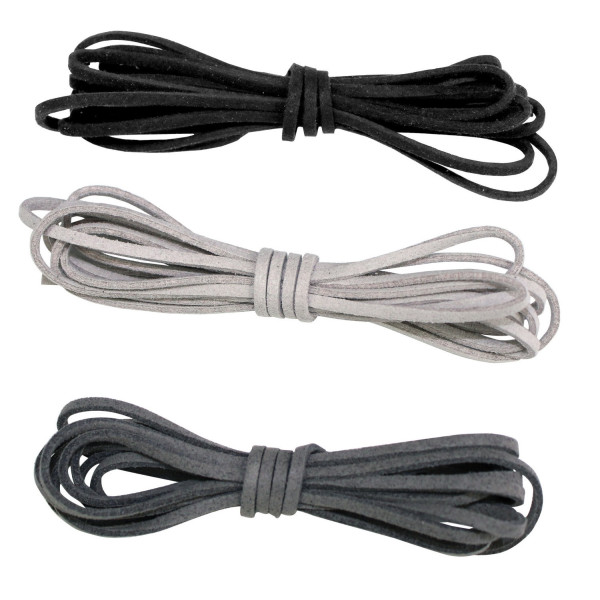 photo-Fil - Cordon - Plat - Pour bijoux, collier, bracelet - Suédine - Gris et noir - 3mmx2m