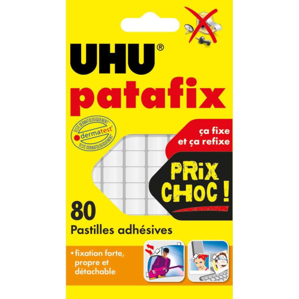 photo-Patafix - UHU - Pâte adhésive repositionnable - Blanche - Tous supports - 80 pastilles