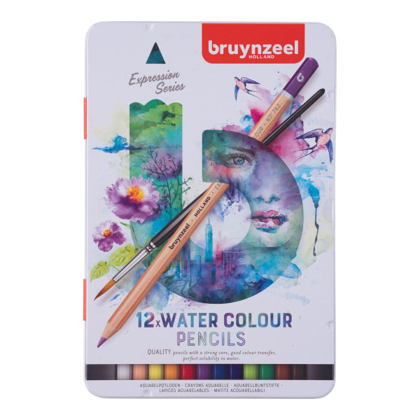 photo-12 crayons de couleur - Aquarelle - Boîte métal - Assortiment couleur - Bruynzeel