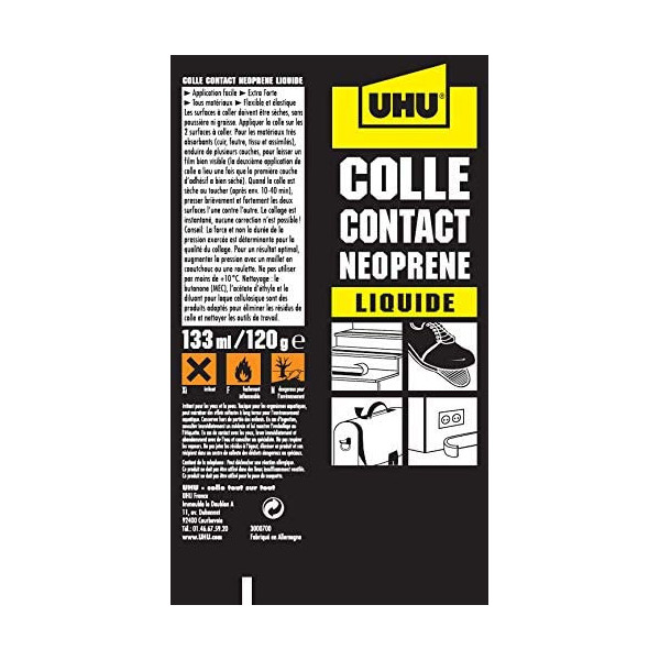 Colle néoprène liquide - Super forte - Transparente - UHU - Tube de 120g