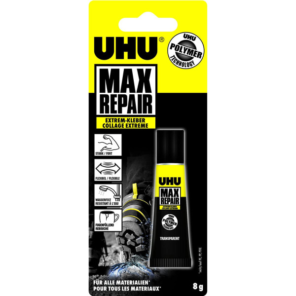 Colle - Extra forte - Tous matériaux - Intérieur et extérieur - UHU - Max Repair Power - Tube de 8g