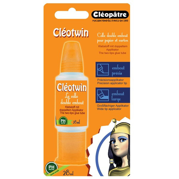 Colle forte - Transparente - Papier et carton - Cléopâtre - CléoTwin - 2 embouts