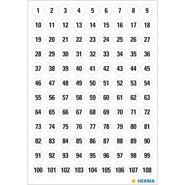 Chiffres - Stickers - Autocollant - 8mm diamètre - 5 planches - 1 à 540