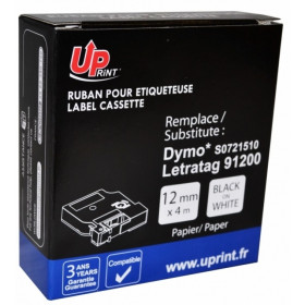 Ruban Compatible Pour Dymo Letratag 12Mmx4M Papier Noir Sur Blanc pas cher