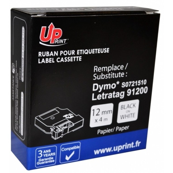 Ruban Compatible Pour Dymo Letratag 12Mmx4M Papier Noir Sur Blanc pas cher
