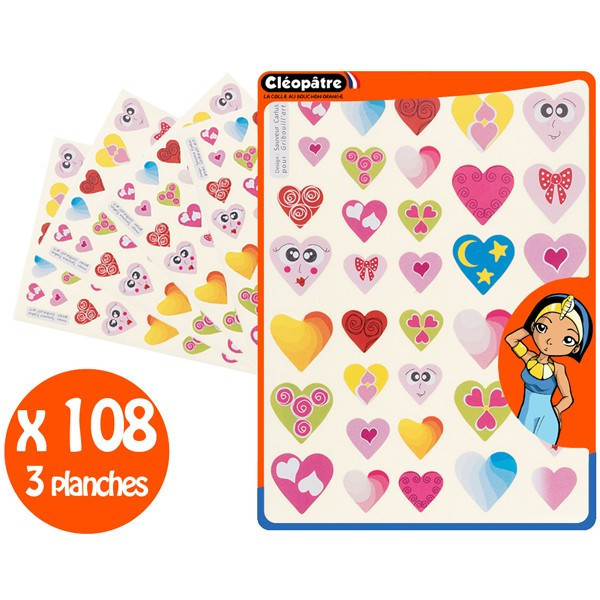 Gommettes - Cœurs souriants - Pour enfant - 108 stickers - Repositionnable - Cléopâtre