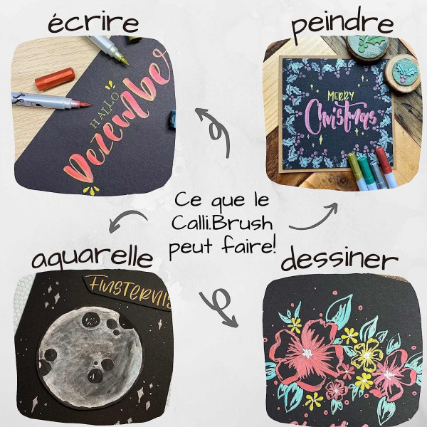 Feutres - Double pointe - Calligraphie - 5 couleurs métalliques - Boîte en bambou - ONLINE - Calli.Brush