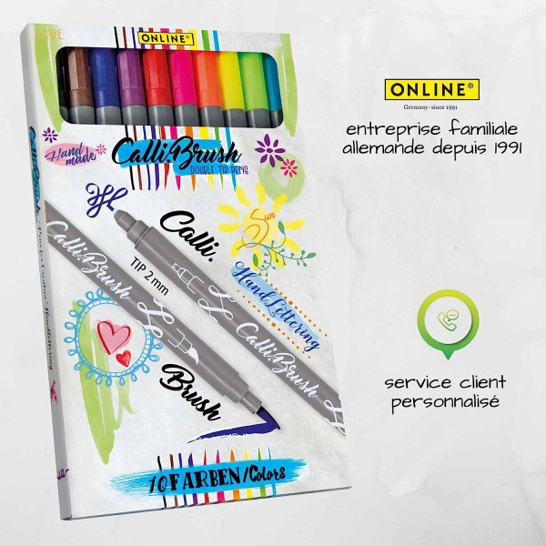 Feutres - Double pointe - Calligraphie - 10 couleurs - ONLINE - Calli.Brush