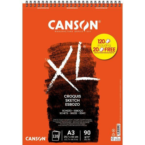 Bloc - Dessin - Croquis - A3 - Spirales - 120 feuilles - 90g - Canson XL