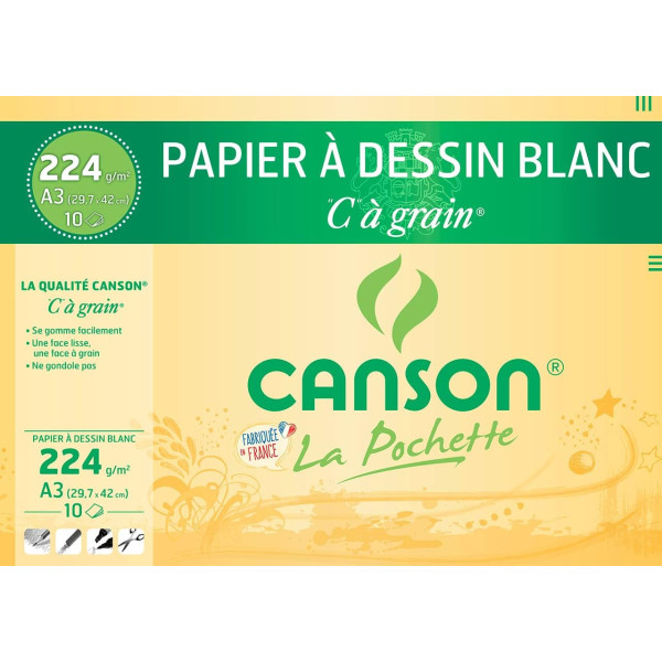 photo-Canson - Papier à dessin - A3 - 29,7 x 42 cm - Blanc - 224g - 10 feuilles