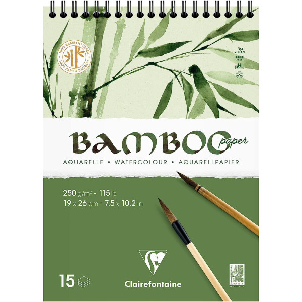 photo-Carnet - Aquarelle - 19 x 26 cm - Spirale - 15 feuilles - Clairefontaine - Bamboo