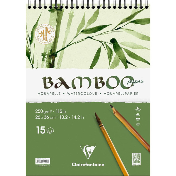 photo-Carnet - Aquarelle - 26 x 36 cm - Spirale - 15 feuilles - Clairefontaine - Bamboo