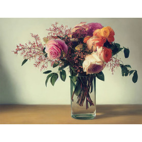 photo-Kit de diamond painting - Modèle bouquet de fleurs - Fleurs - Pivoines - 40x30cm