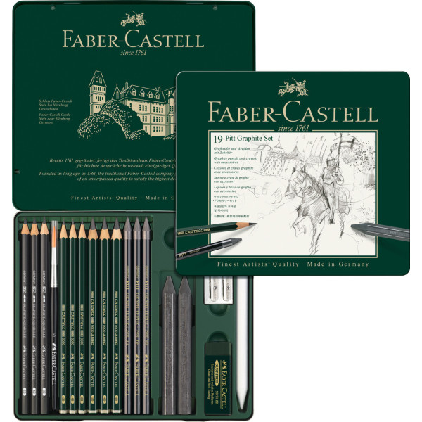 photo-Crayons graphite aquarelle - Assortiment de 19 pièces - Faber-Castell - Pitt Graphite Set