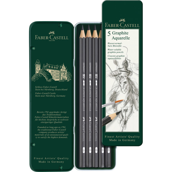 photo-Crayons graphite aquarellable - Etui de 5 crayons - HB - 2B - 4B - 6B - 8B - Faber-Castell