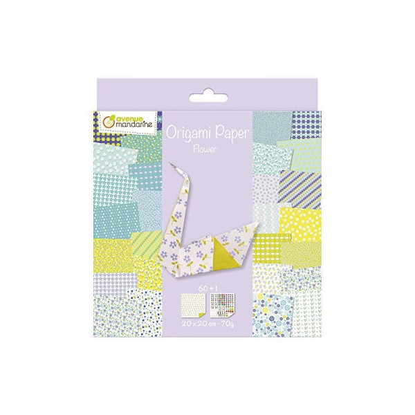 Papier pour origami - Motif fleurs - Carnet de 61 feuilles - 20x20cm - Avenue Mandarine