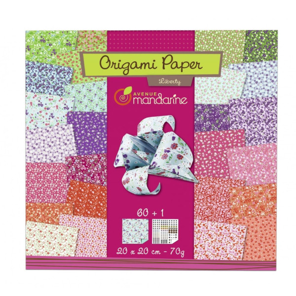 Papier pour origami - Motif fleurs/liberty - Carnet de 61 feuilles - 20x20cm - Avenue Mandarine
