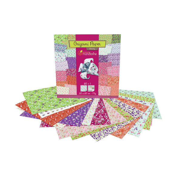 Papier pour origami - Motif fleurs/liberty - Carnet de 61 feuilles - 20x20cm - Avenue Mandarine