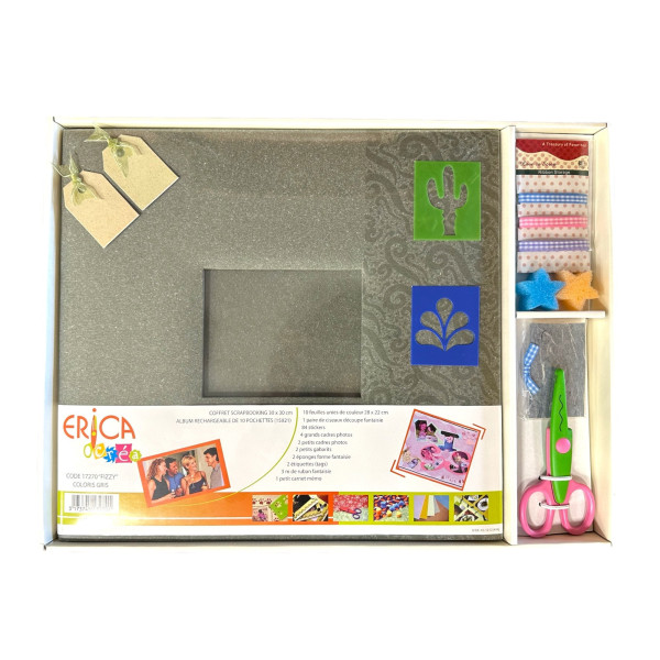 Kit scrapbooking - Album photo à personnaliser - 30 x 30 cm - Gris - Accessoires