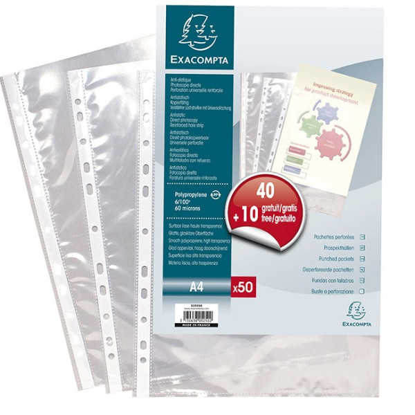 50 Pochettes Perforées Lisses A4 - Exacompta | Surdiscount