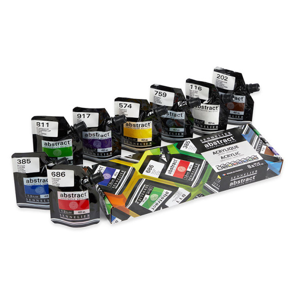 Peinture acrylique - Satinée - Sennelier - Abstract - Coffret 8 couleurs - Sachet 40ml