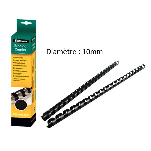 Anneaux Plastique Pour Reliure - Spirales - 10Mm - A4 - X25 - Noir - Fellowes pas cher