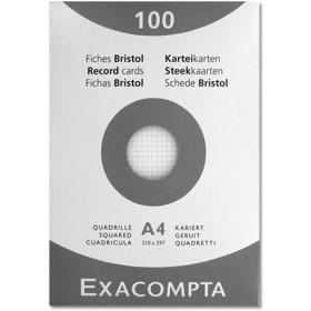 100 Fiches bristol A4 - Petits carreaux - 21x29,7cm - Exacompta