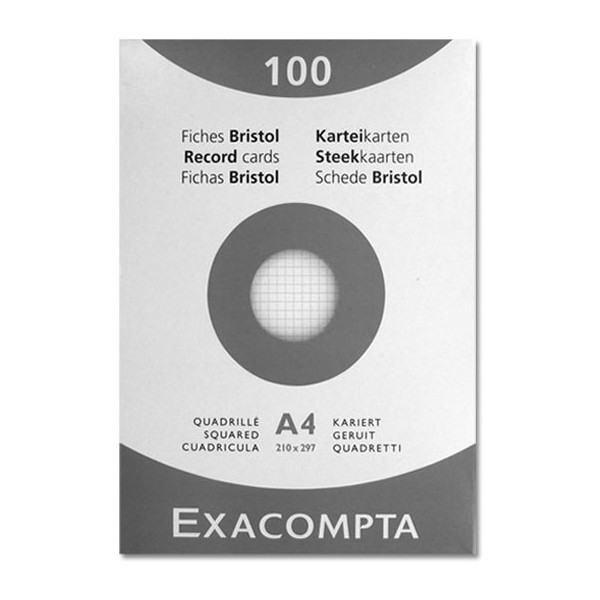 100 Fiches bristol A4 - Petits carreaux - 21x29,7cm - Exacompta
