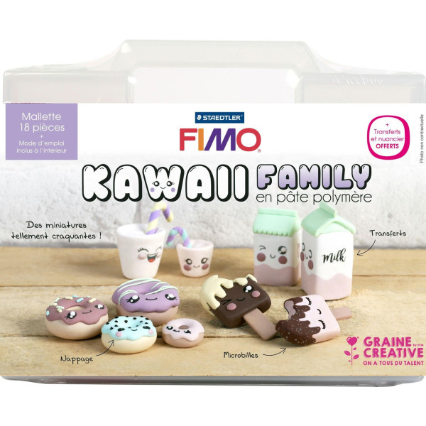 photo-Pâte Fimo - Coffret Kawaii Family - Pâte polymère - Mallette 18 pièces