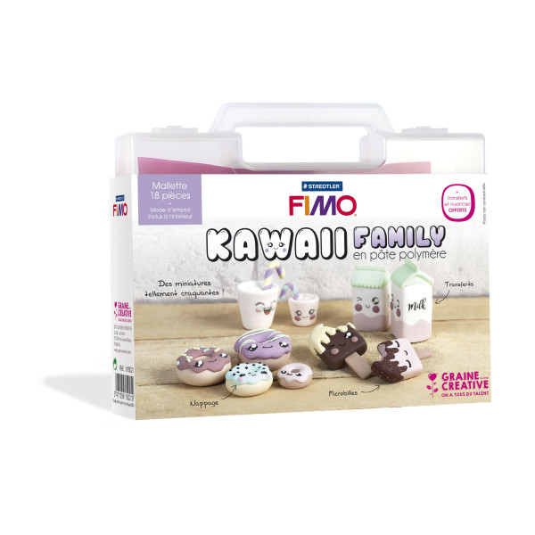 Pâte Fimo - Coffret Kawaii Family - Pâte polymère - Mallette 18 pièces