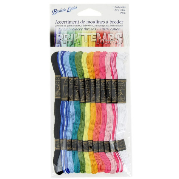 photo-Fils - Echevettes - Moulinés à broder - 12 couleurs - Coton - Point de croix - Tressage