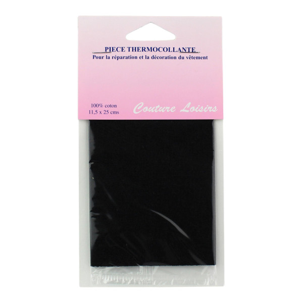 photo-Coupon de tissu - Noir - Coton - Thermocollant - 11,5x25cm