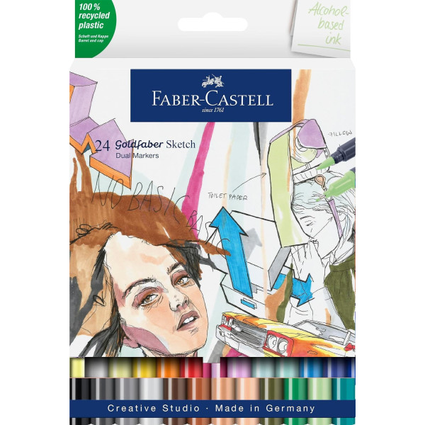 photo-24 feutres de coloriage - A base d'alcool - Double pointes - Faber Castell - Goldfaber