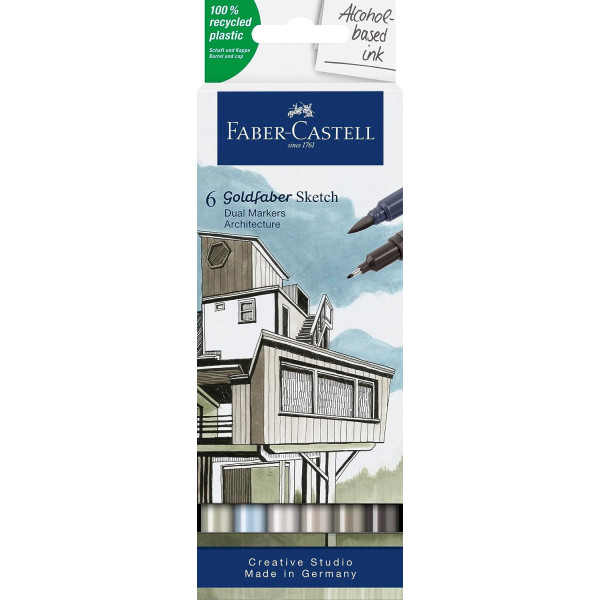 photo-6 feutres de coloriage - A base d'alcool - Double pointes - Architecture - Faber Castell - Goldfaber