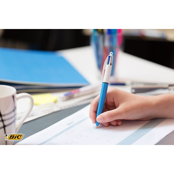 Stylo - 4 Couleurs - Pointe Moyenne - Bic - Corps Bleu | Surdiscount