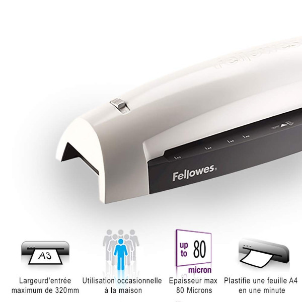 Plastifieuse - Lunar - A3 - 2 X 80 Mu - Gris Lumière - Fellowes | Surdiscount