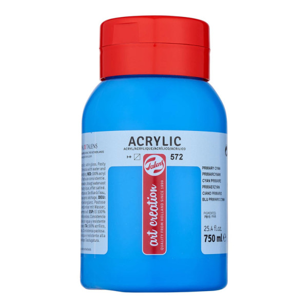 photo-Peinture acrylique - Cyan Primaire - 572 - Pot de 750 ml - Talens Art Creation