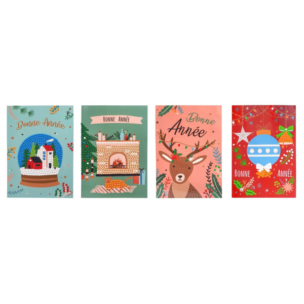 4 cartes de vœux - Diamond painting - Bonne année - Ctop