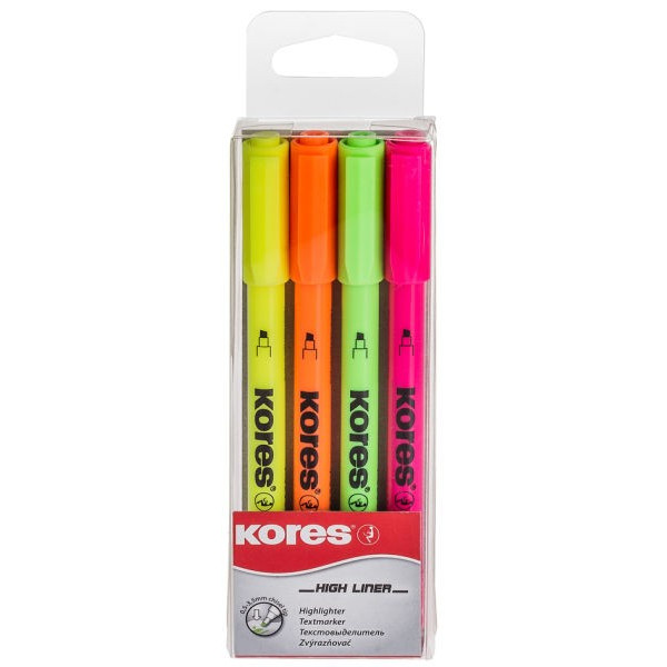 Etui De 4 Surligneurs High Liner - Pointe Biseautée - Kores pas cher